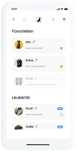 Leashr app favorietenlijst
